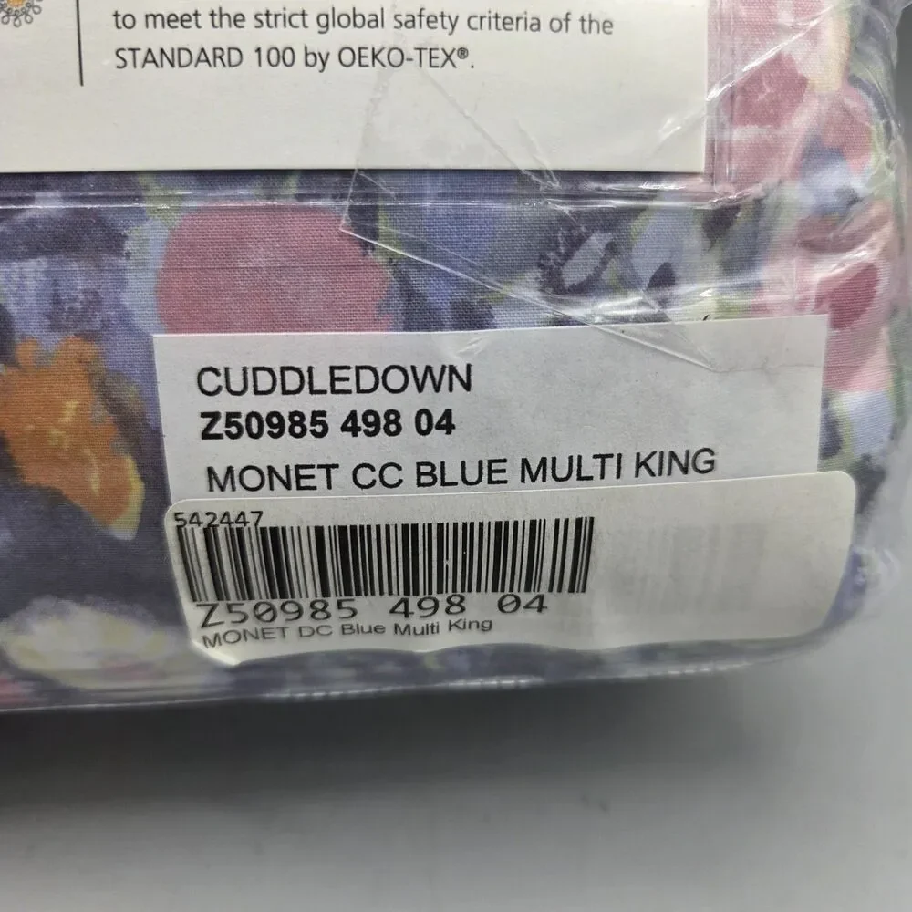 Cuddledown Monet 1pc King Duvet Cover 100% Cotton Percale Floral Print Blue  New
